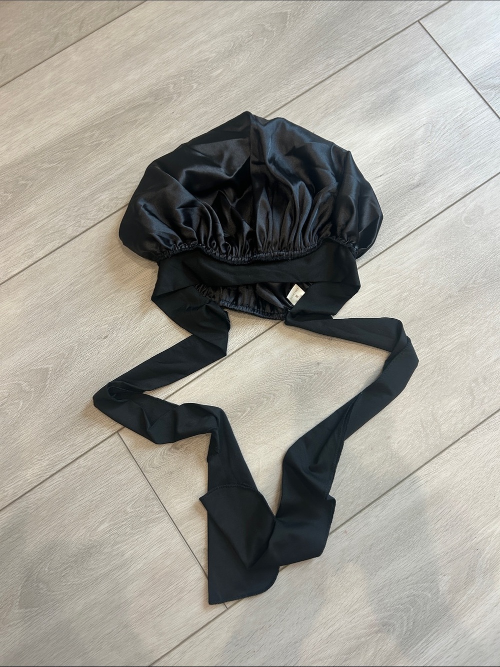 Black Satin Tie-Back Hair Bonnet